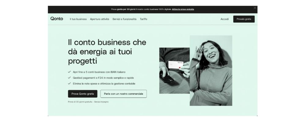 Sito Qonto esempio CTA